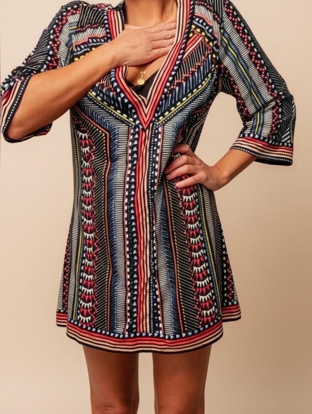 Bar III Patterned V-Neck Mini